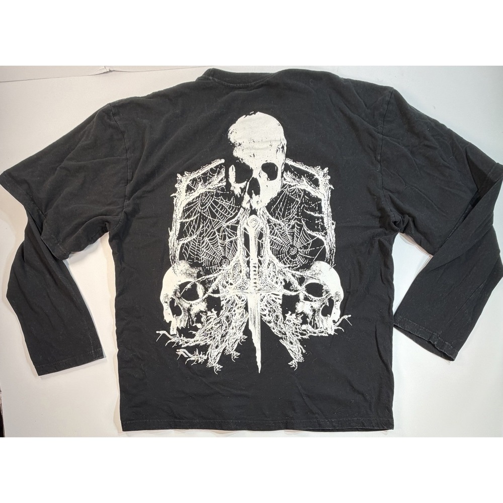 Hot Topic Skull Graphic Long Sleeve‎ Shirt Goth Punk Black Size Large